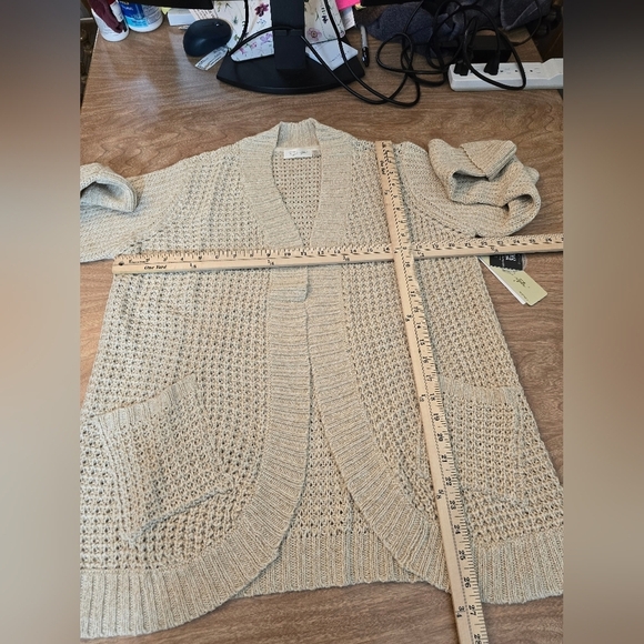 RD Style Womens Open Front Cardigan Delicate Knit Beige Cream Medium New - Picture 12 of 12